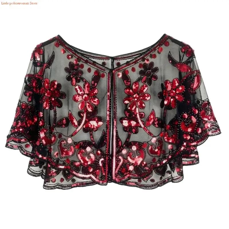 F92D Trendy Short Shawl With Sparkling Sequined Flower Decorative Collar Half Shirt