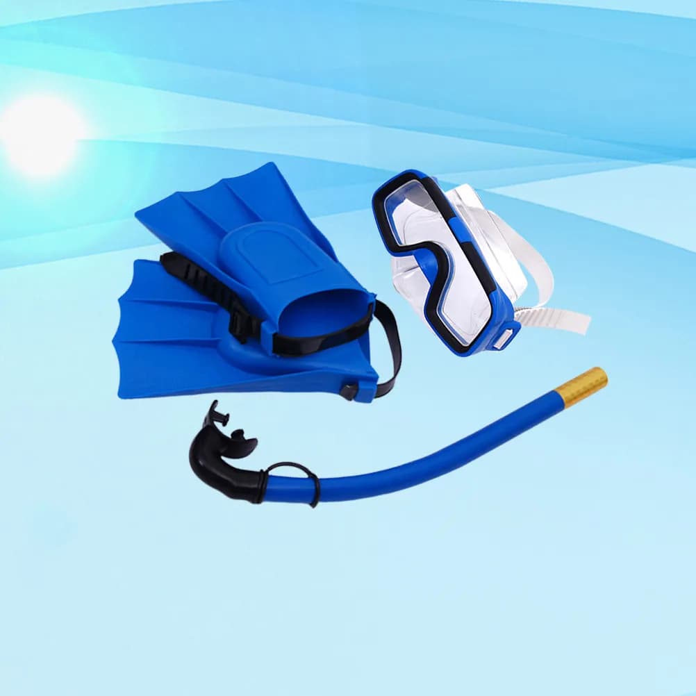 1Set Complete Snorkeling Pack Goggles Snorkel Flippers for Swimming Diving Snorkeling Comfortable Skin-Friendly Lens Flexible
