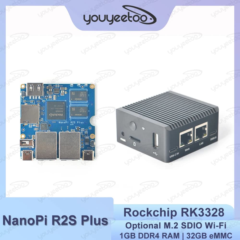 Scheda di sviluppo NanoPi R2S plus Rockchip RK3328 Quad-core A53 SoC 1 GB RAM 32 GB eMMC compatibile con U-boot Ubuntu-Core OpenWrt