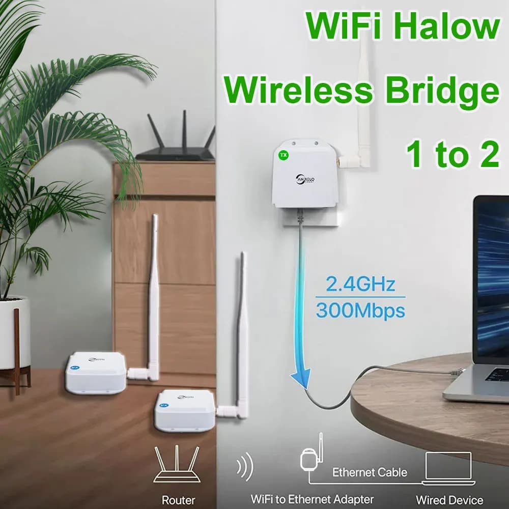 WiFi Halow Wireless Bridge Point-to-Point 2600 piedi trasmissione a lungo raggio per esterni 20DBi estensione Antenna ad alto guadagno 1 to2 Set