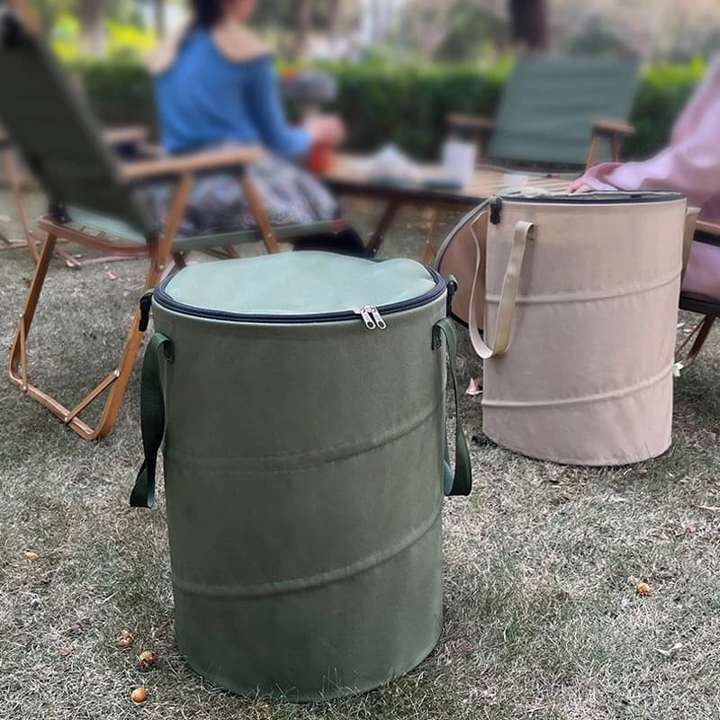 Pattumiera da campeggio pieghevole pop-up con coperchio, bidone per il riciclaggio in tessuto Oxford da 37 litri, secchio per immondizia da giardino esterno per l'escursionismo