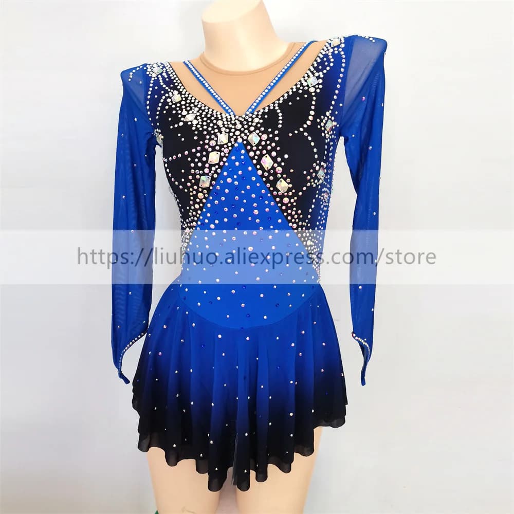LIUHUO Women Aldult Girl Customize Costume Performance Competition Leotard Ice Figure Skating Dress Roller Modern Blue Dance Kid
