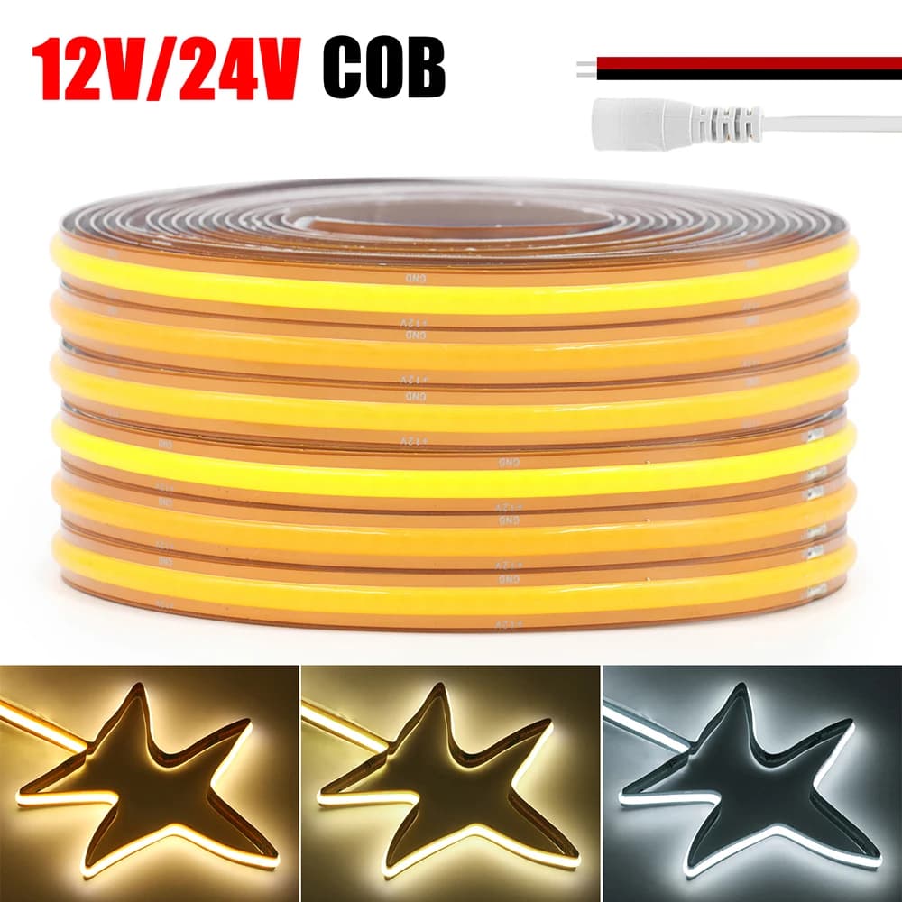12V 24V 5m 10m 20m COB LED Strip Light Taglio libero 720 528 LED Nastro flessibile Illuminazione lineare luminosa 3000K 4000K 6000K 1m 2m 0,5m