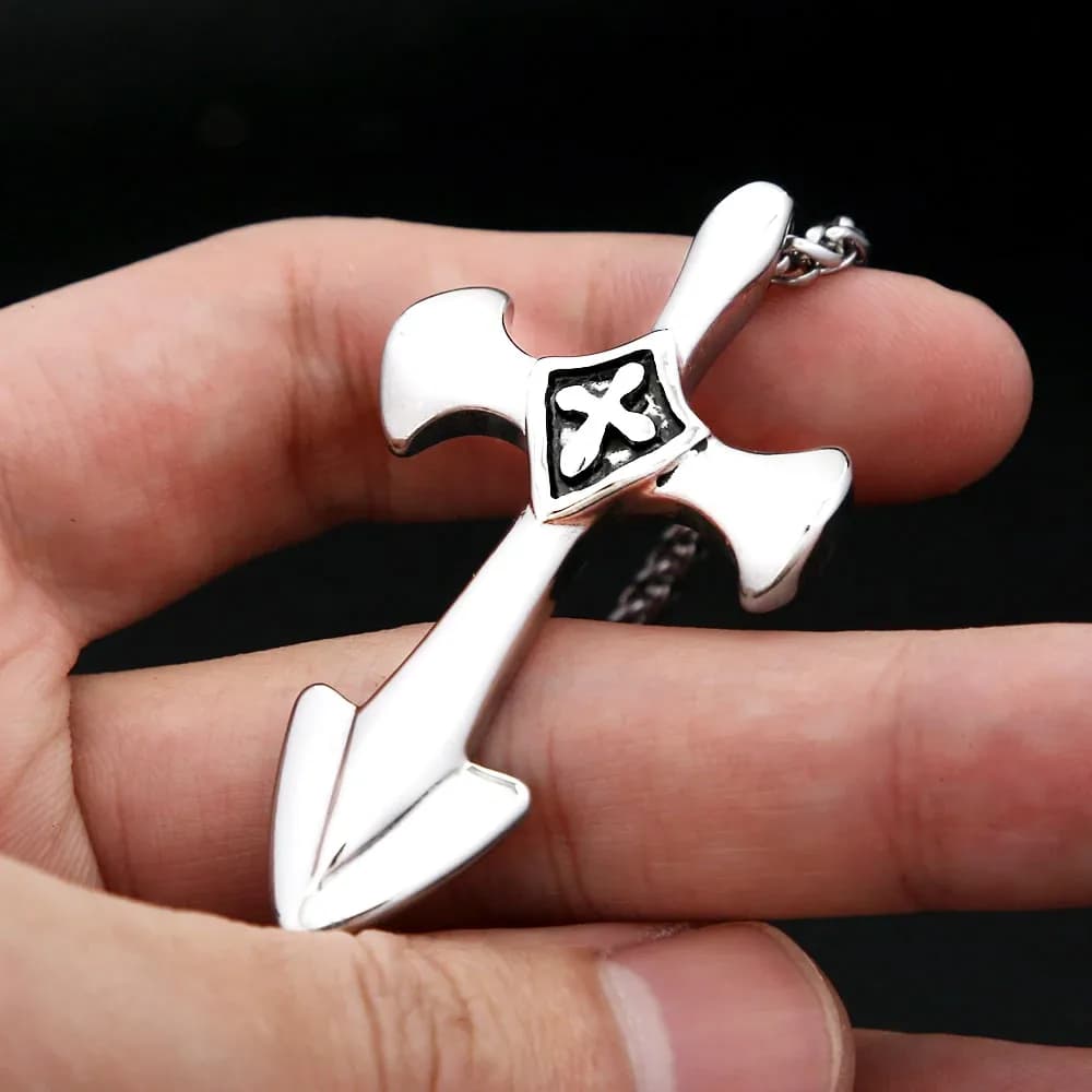 Retro Punk Templar Cross Arrow Pendant 316L Stainless Steel Charm Necklace Unisex Rock Party Daily Popular Fashion Jewelry