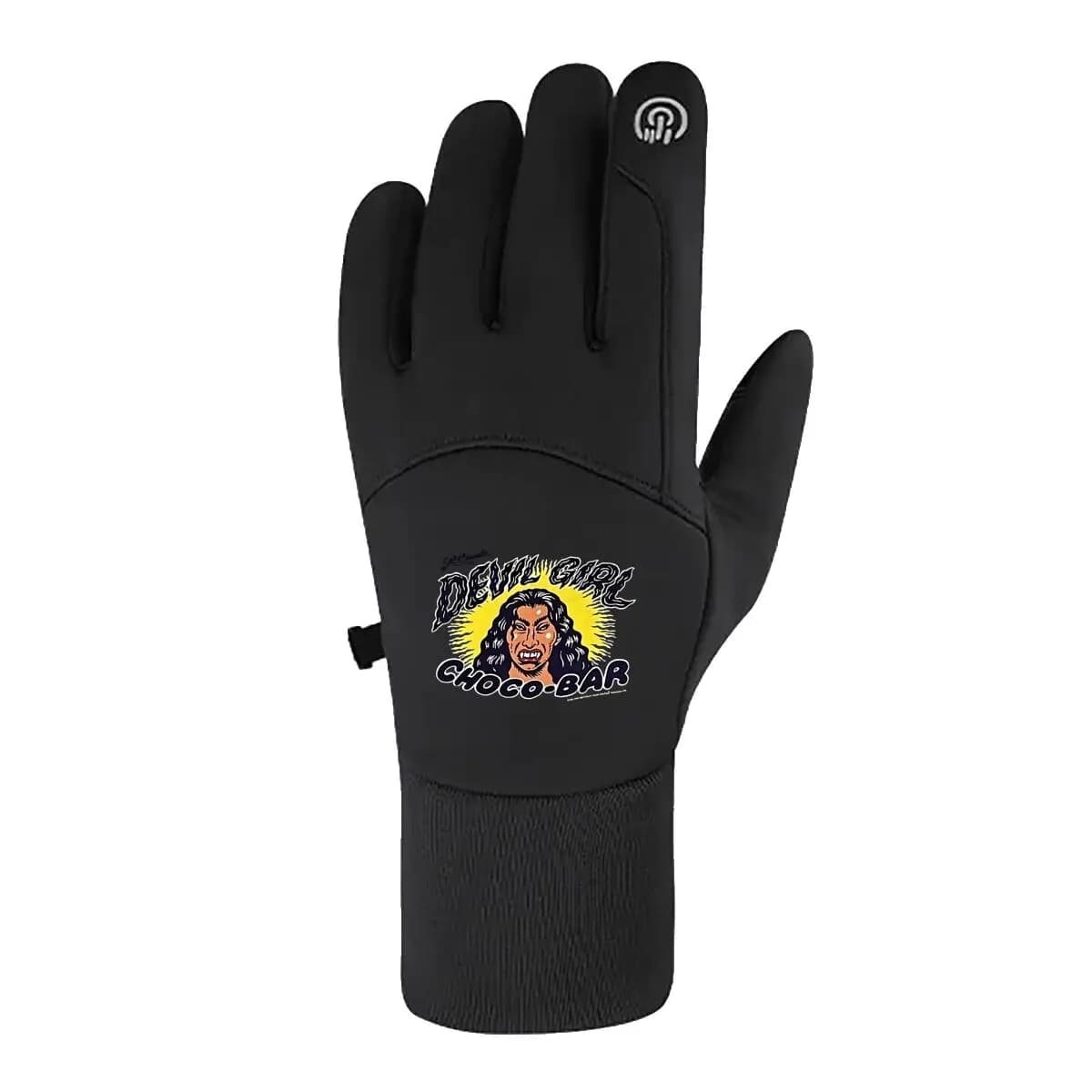 Guanti termici accoglienti con stampa Devil Girl Art and Choco Bar per ciclismo, corsa, abbigliamento quotidiano