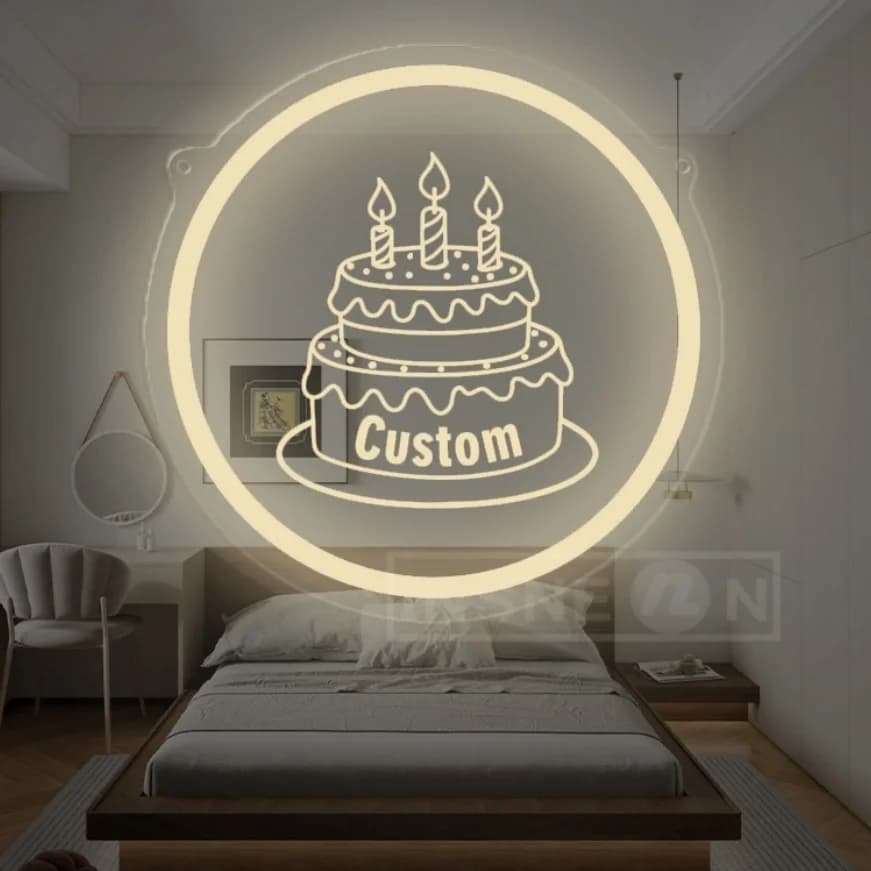Torta personalizzabile Luce al neon Regalo personalizzato Lampada da atmosfera a LED USB Camera da letto Soggiorno Decorazione di compleanno a parete con bagliore caldo