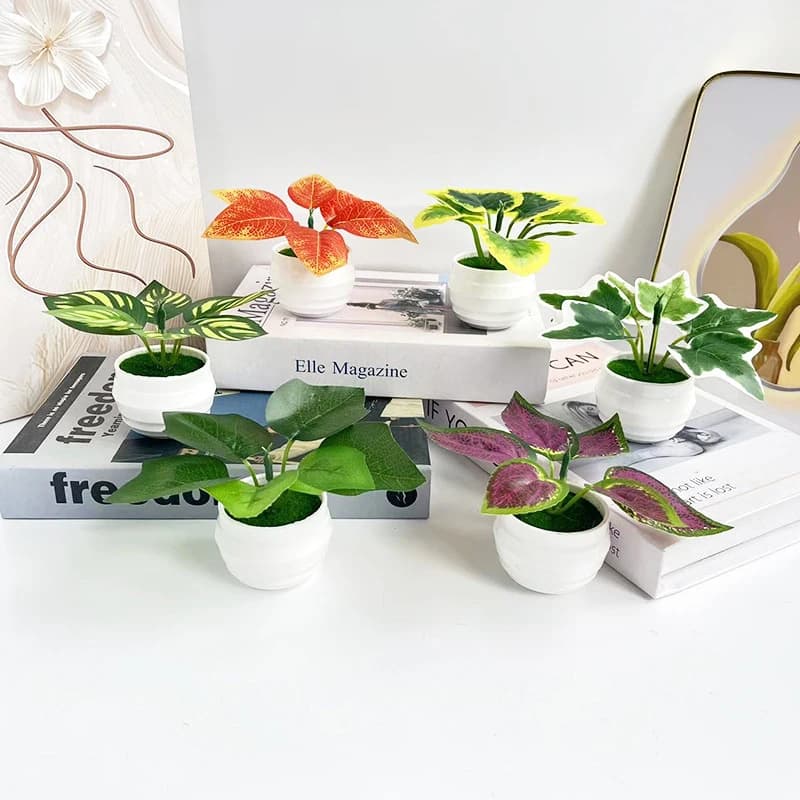 Artificial green plants in small pots for office desk decoration, creative mini potted plants, green plants for decoration