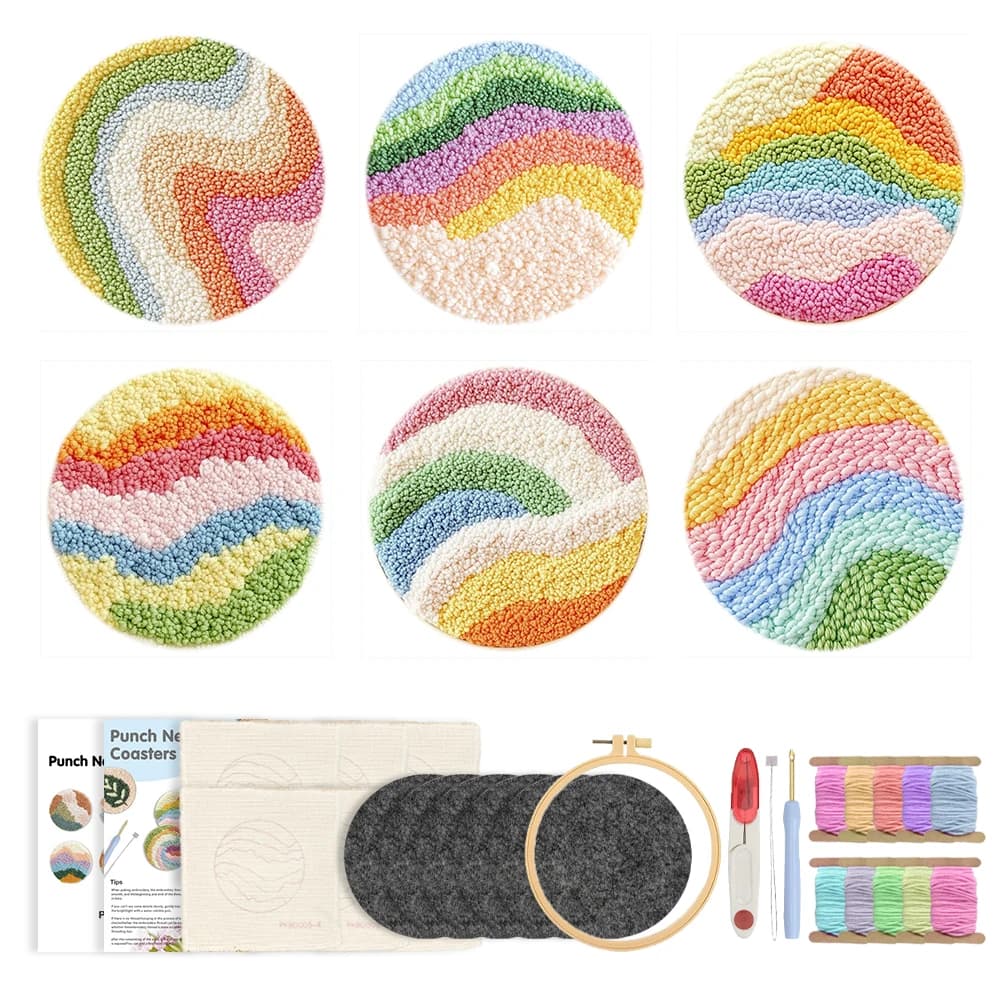 6pcs Landscape Punch Needle Kit with Coasters Complete Embroidery Starter Set for Beginners Includes Tools Kitchen supplies