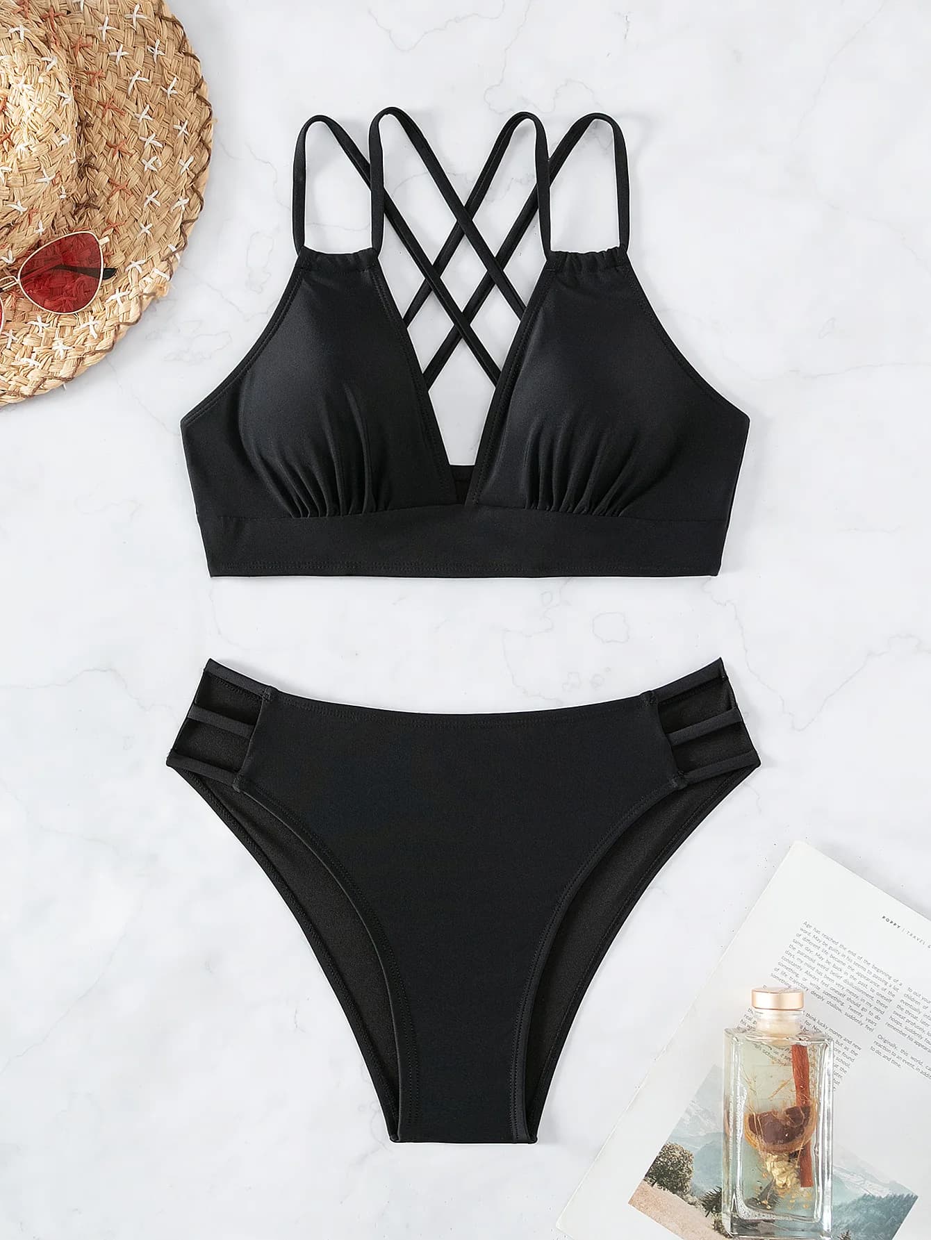 Costume da bagno bikini push up Costume da bagno donna Bikini brasiliano Set costume da bagno nero imbottito 2025 Halter Beachwear Costume da bagno S