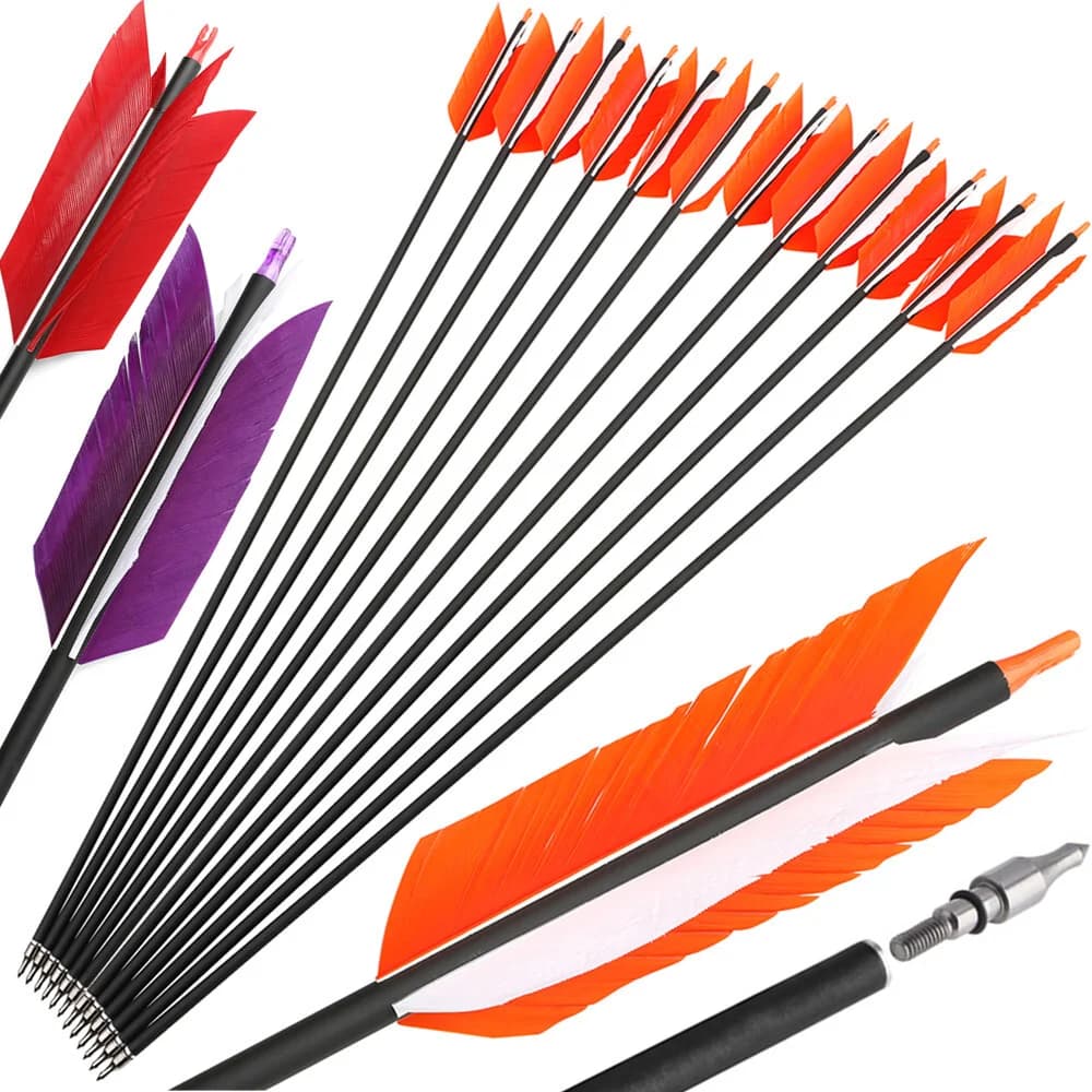12pcs Hunting Arrows 31.5 Inch Spine 500 Mixed Carbon OD 7.8mm Turkey Feathers for Recurve Compound Bow Shooting Practice