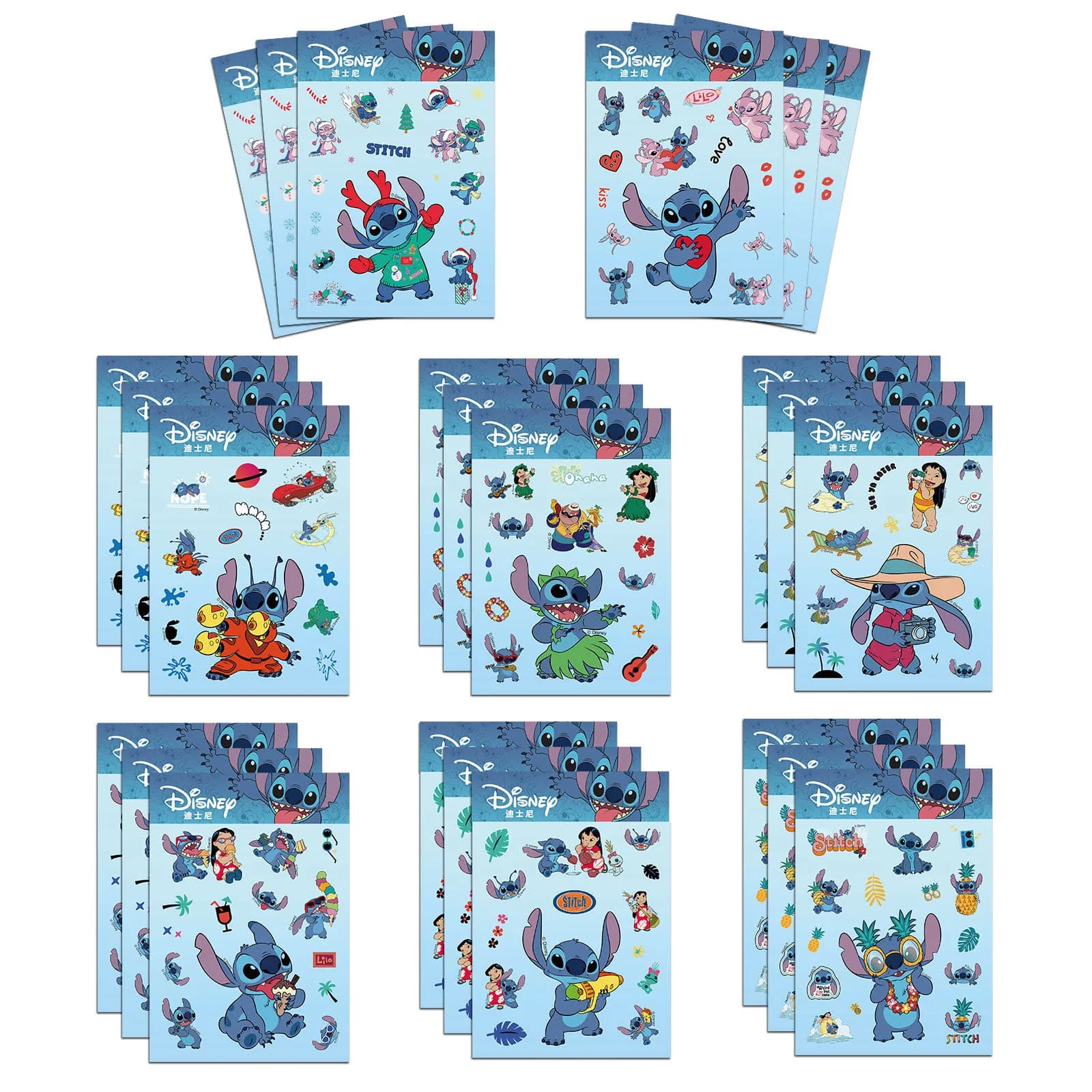 8/16Sheets Disney Cute Stitch Puzzle Stickers Anime Decal Skateboard Laptop Guitar Kawaii Cartoon Movie Sticker Pack Kid Toys