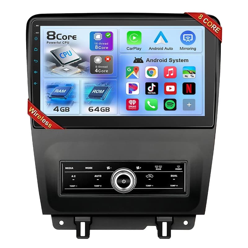 IYING 10" Car Stereo Radio for Ford Mustang 2010‑2014 Android 13 Touch Screen 4GB+64GB Wireless CarPlay Android Auto GPS Navigation FM Radio 2.4G‑5G WiFi Bluetooth Steering Wheel Control Backup Camera