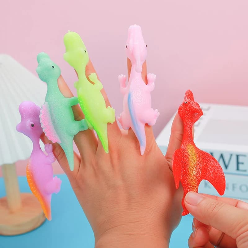10pcs Dinosaur Finger Catapult Decompression Toy TPR Turkey Finger Slingshot for Kids Birthday Party Favors Goodie Bag Pinata
