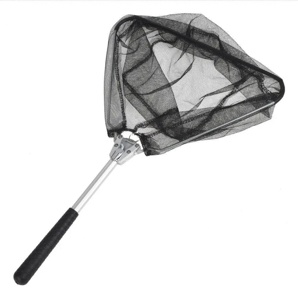 High Quality Aluminum Alloy Fishing Net Durable 50cm/19in Mini Folding Fishing Net Black Color Triangle Shape