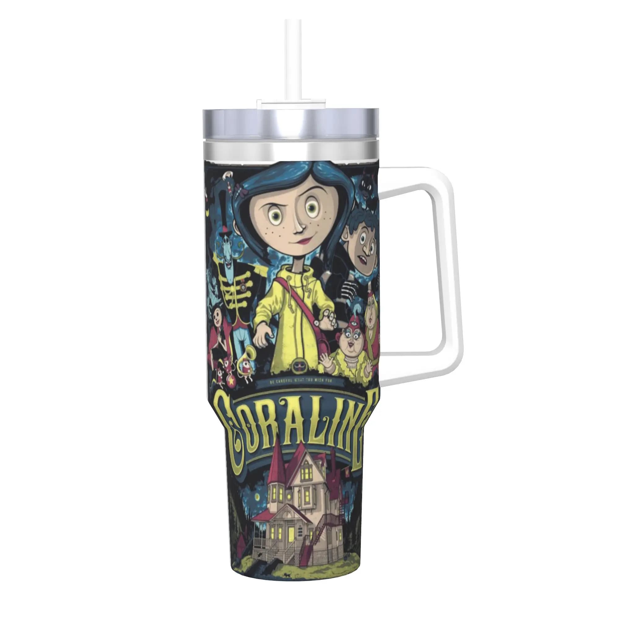 Tazza Termica in Acciaio Inox Coraline, Borraccia Portatile per Auto e Campeggio, Bottiglia per Bevande Fredde