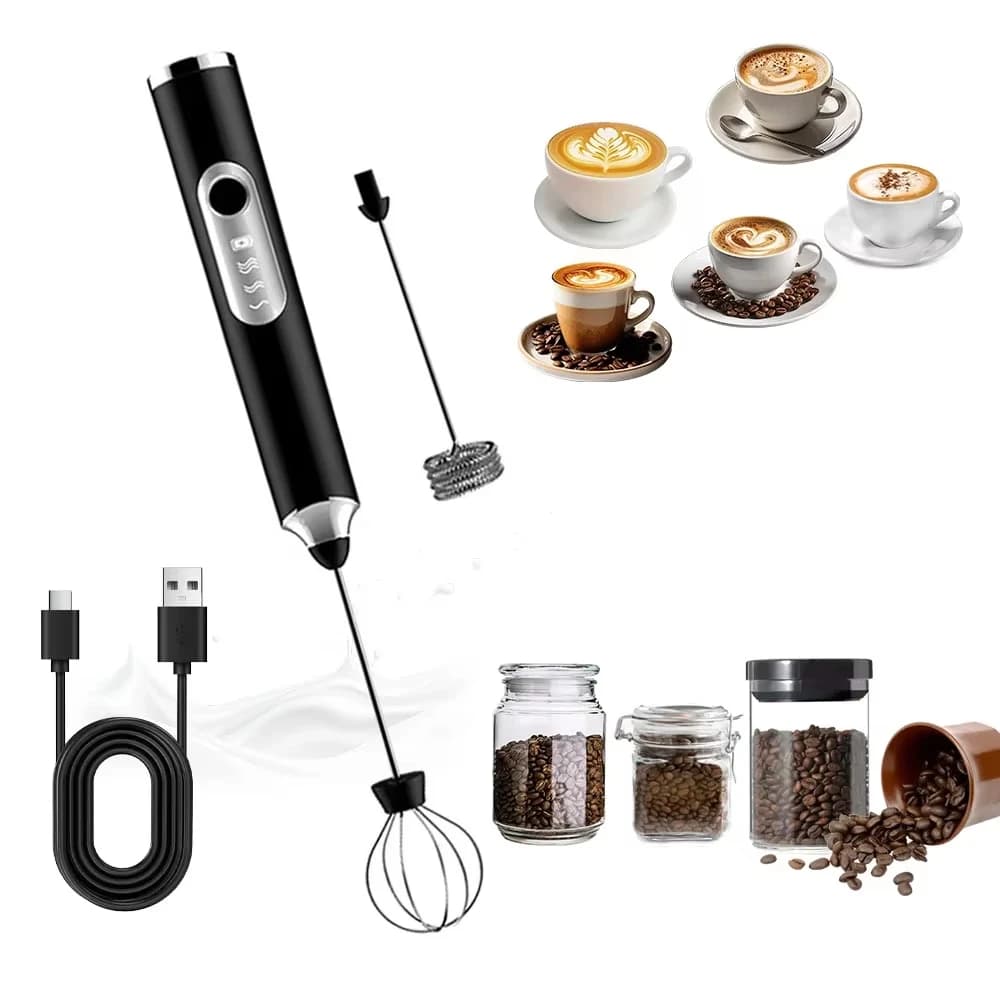 Handheld Electric Milk Frother Rechargeable, 1500mAh Battery Powered Milk Bubbler with 3 Whisks & 3 Speeds, Detachable Stainless Steel Coffee Mixer for Matcha Protein Powder Eggs Baking