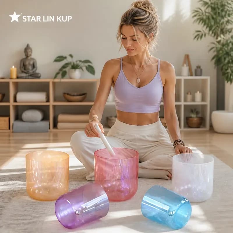 STAR LIN KUP 432Hz Crystal Singing Bowl 6-7 Inch Alchemy Sound Healing Meditation Chakra Balance with Bag Accessories