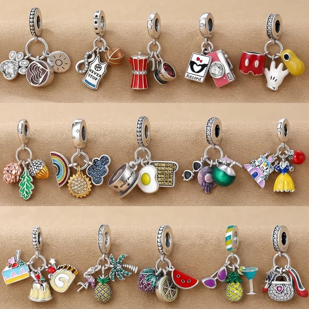 Cartoon Fruit Dessert Sport Travel Holiday Dangle Big Hole Charms Pendant Fit Snake Chain Bracelet Necklace DIY Jewelry Gift