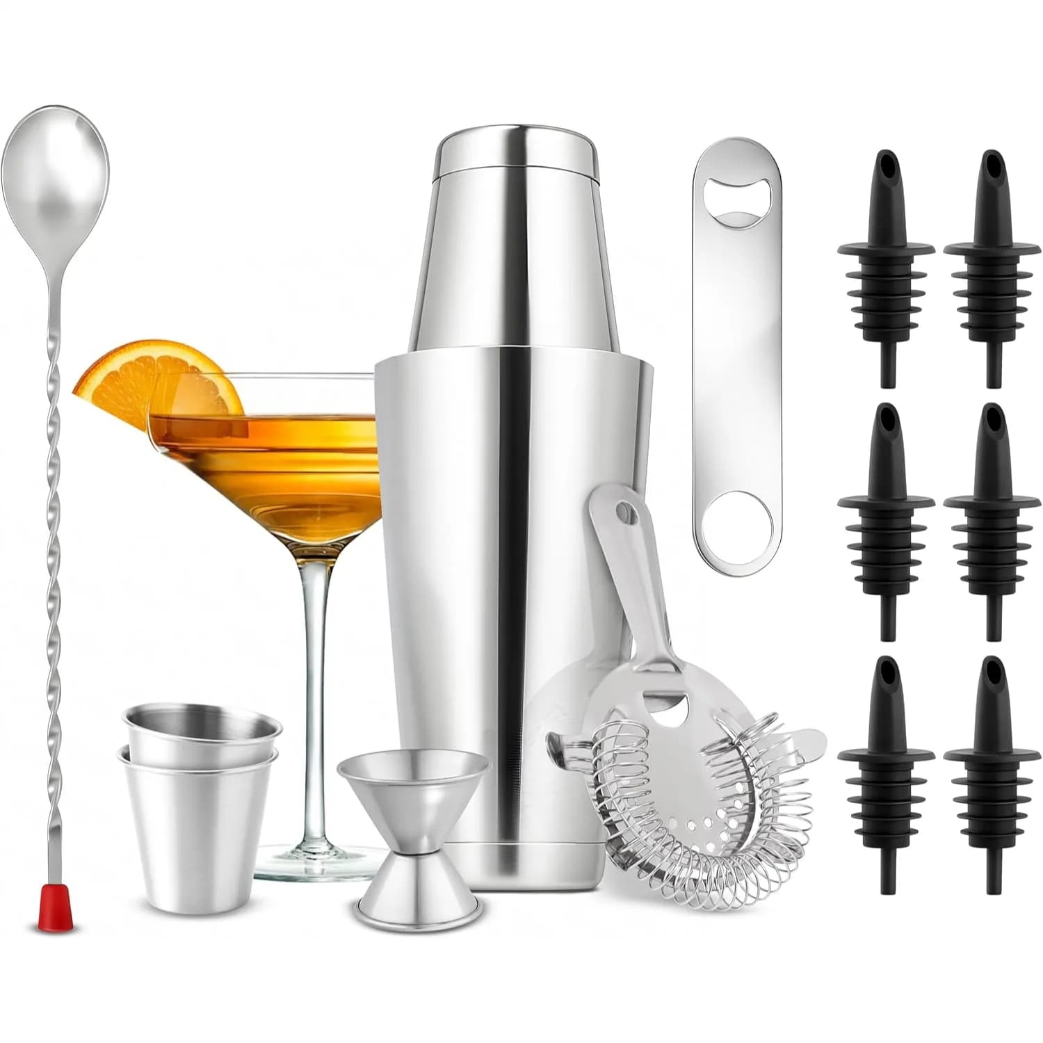 Set Shaker per Cocktail con Shaker in Acciaio Inox da 15 e 30 oz, Beccucci Versatori - Kit Essenziale per Preparare Martini per Bar Domestici