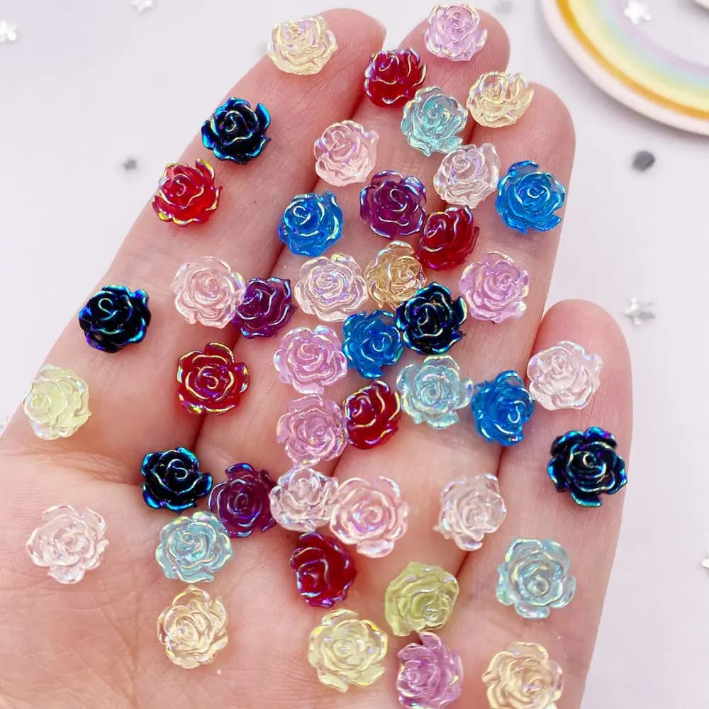 50 pz 6mm / 8mm AB resina Glitter rosa Flatback fiore strass gemma Scrapbook ornamento di nozze Applique artigianato fai da te Nail Art