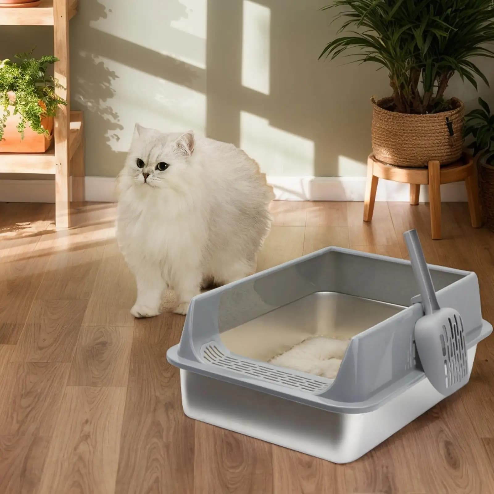 Grande lettiera per gatti Lettiera per animali domestici addensata Toilette per gatti semichiusa facile da pulire con paletta per soggiorno in auto al coperto in dormitorio