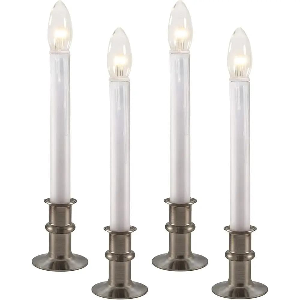 Candele LED Ultra-Luminose per Finestre con Timer, Alimentate a Batteria, Altezza Regolabile, Set da 4, Finitura Nichel Spazzolato