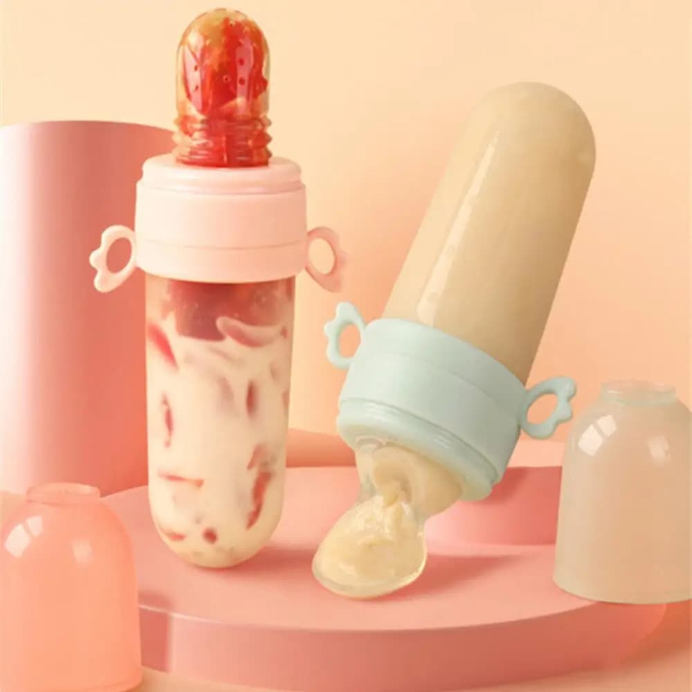 Baby Feeding Bottle + Teether Baby Silicone Rice Paste Cereal Feeding Squeeze Bottle Spoon Feeder for Newborn Child Utensils