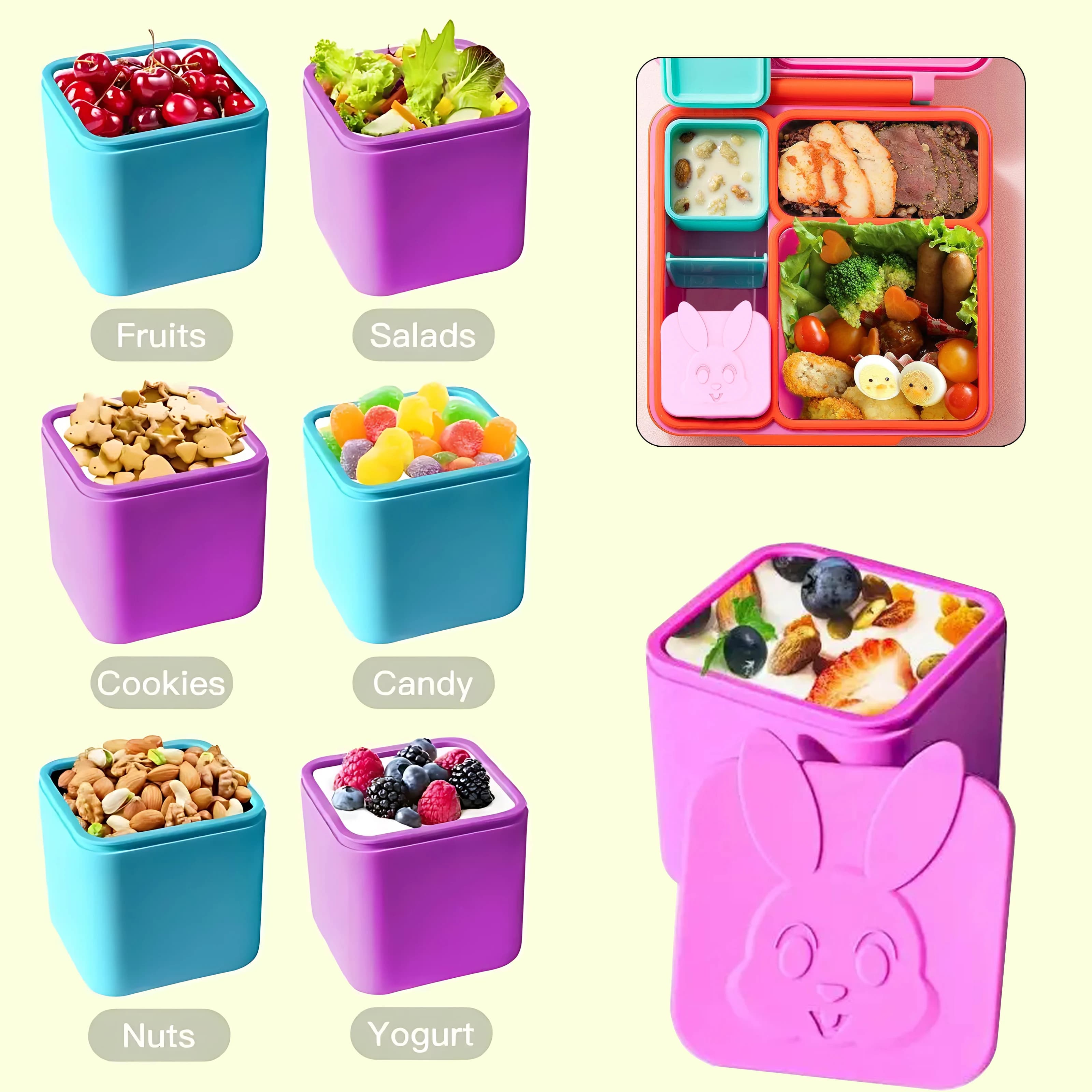 Scatola per Snack riutilizzabile da 1-10 pezzi con coperchio scatola per il pranzo per bambini in Silicone scatola per salsa a prova di fuoriuscita scatola per alimenti dispenser per alimenti