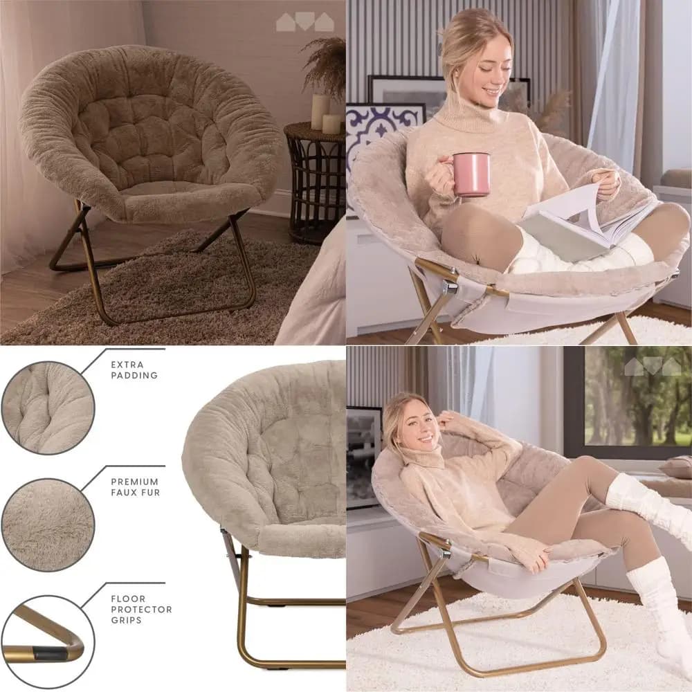Poltrona Circolare Oversize in Finta Pelliccia - Seduta XL Comoda per Camere da Letto, Dormitori e Gaming, Elemento Decorativo Pieghevole per Piccoli Spazi