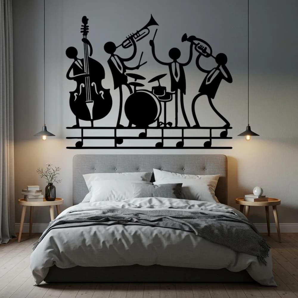 Flat Jazz Band Metal Wall Art, Laser‑Cut Iron Silhouette, Powder‑Coated Rust‑Resistant Retro Musician Wall Decor