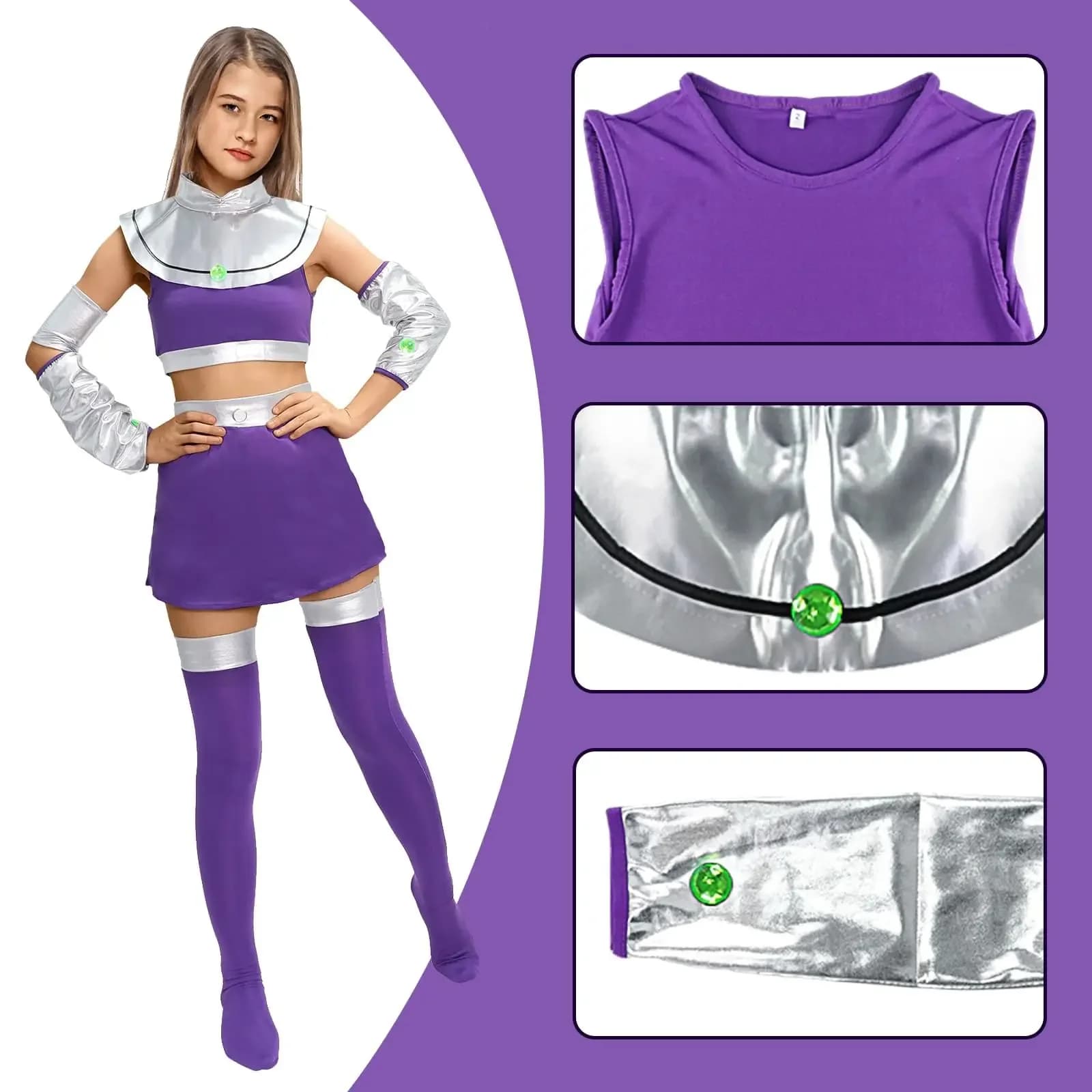 2026 Women's Starfire Costume Halloween Cosplay Outfit for Super Hero Suit Koriandr Dress Top Gloves Accessories