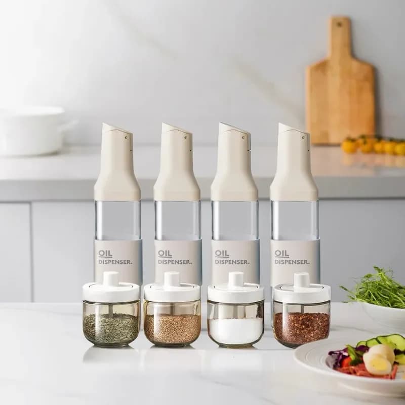 1Pc 500ml Apertura quadrata Chiusura Bottiglia di olio di vetro Salsa da cucina Aceto Olio Barattolo di condimento Salsa a prova di perdite Aceto Bottiglia di sesamo