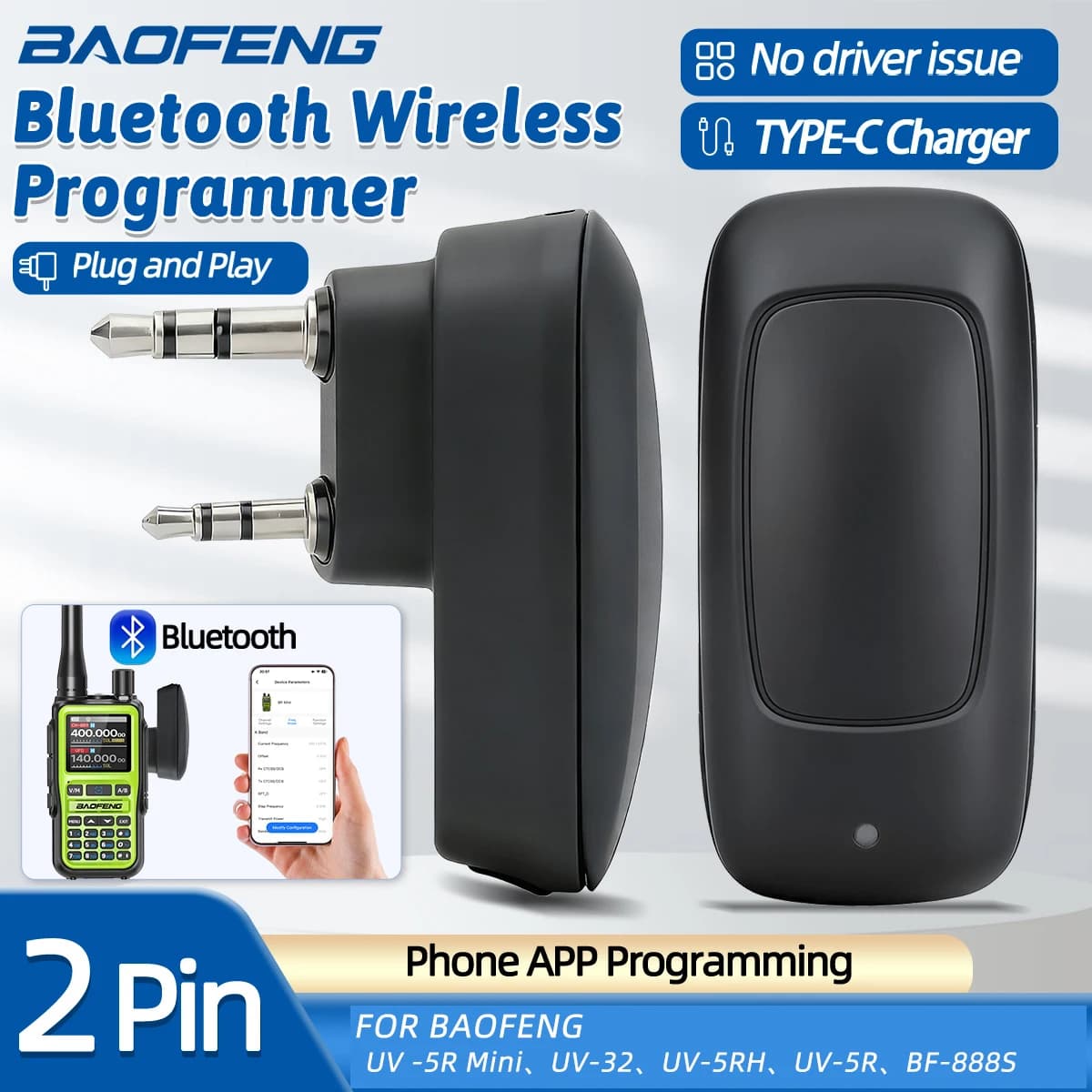 Programmatore per Walkie Talkie Baofeng, Programmazione Wireless Bluetooth tramite App per Telefono, per Radio Amatoriali BAOFENG BF-888S UV-5R UV-5R MINI