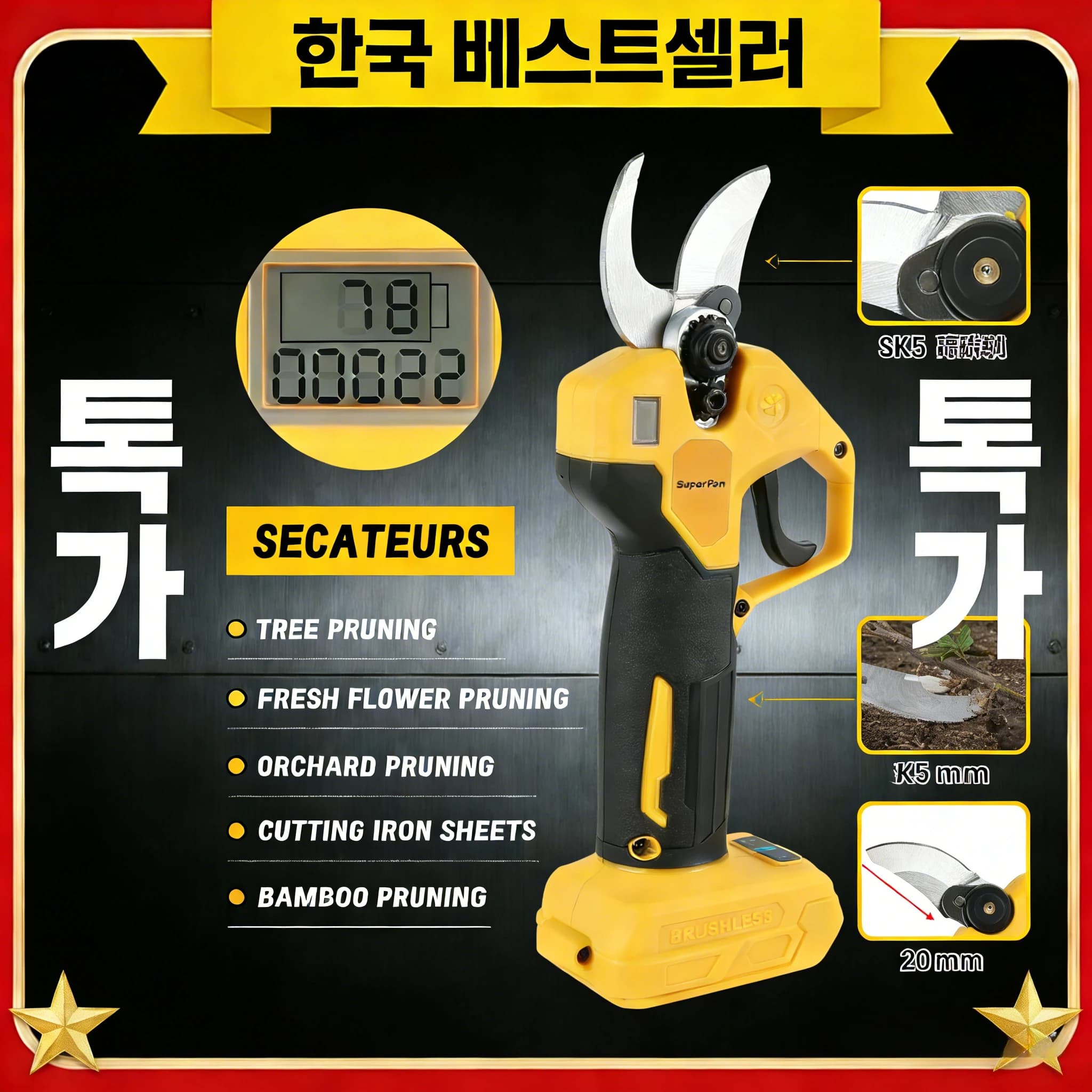 Stainless Steel SuperPan Brushless Battery Electric Scissors, Compatible with Dewalt Battery 20V