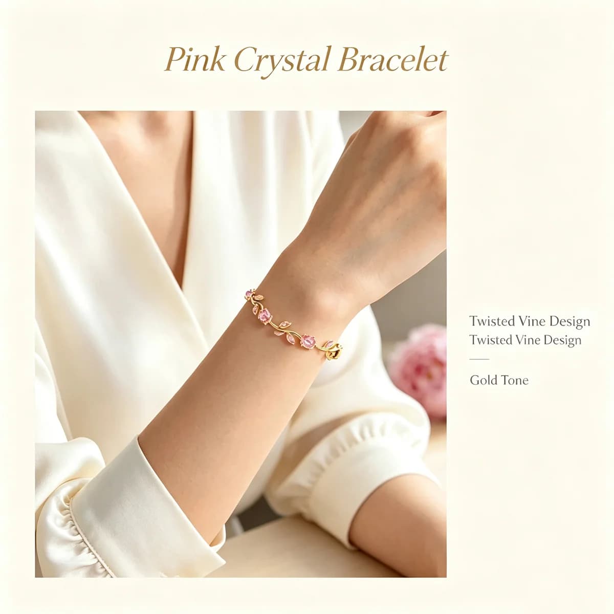 Dainty Gold Vine Leaf Pink Crystal Bracelet Elegant Floral CZ Adjustable Chain Wedding Bridesmaid Jewelry Gift