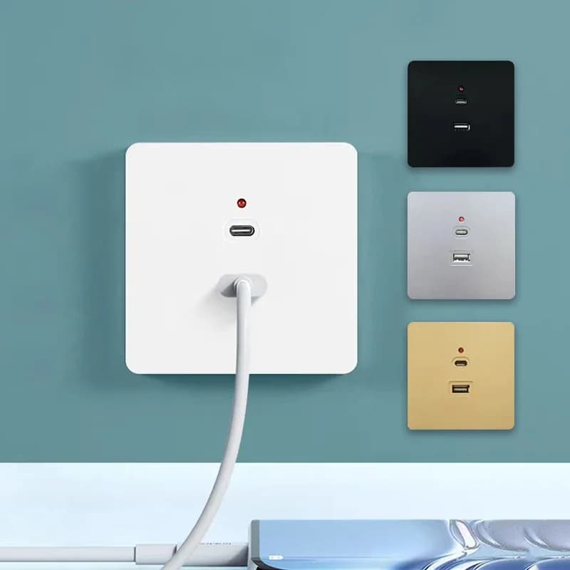 Presa USB C universale a muro nera, presa adattatore spina USB tipo C a 2 porte da 10 W, presa di corrente elettrica UE 220 V montata a parete
