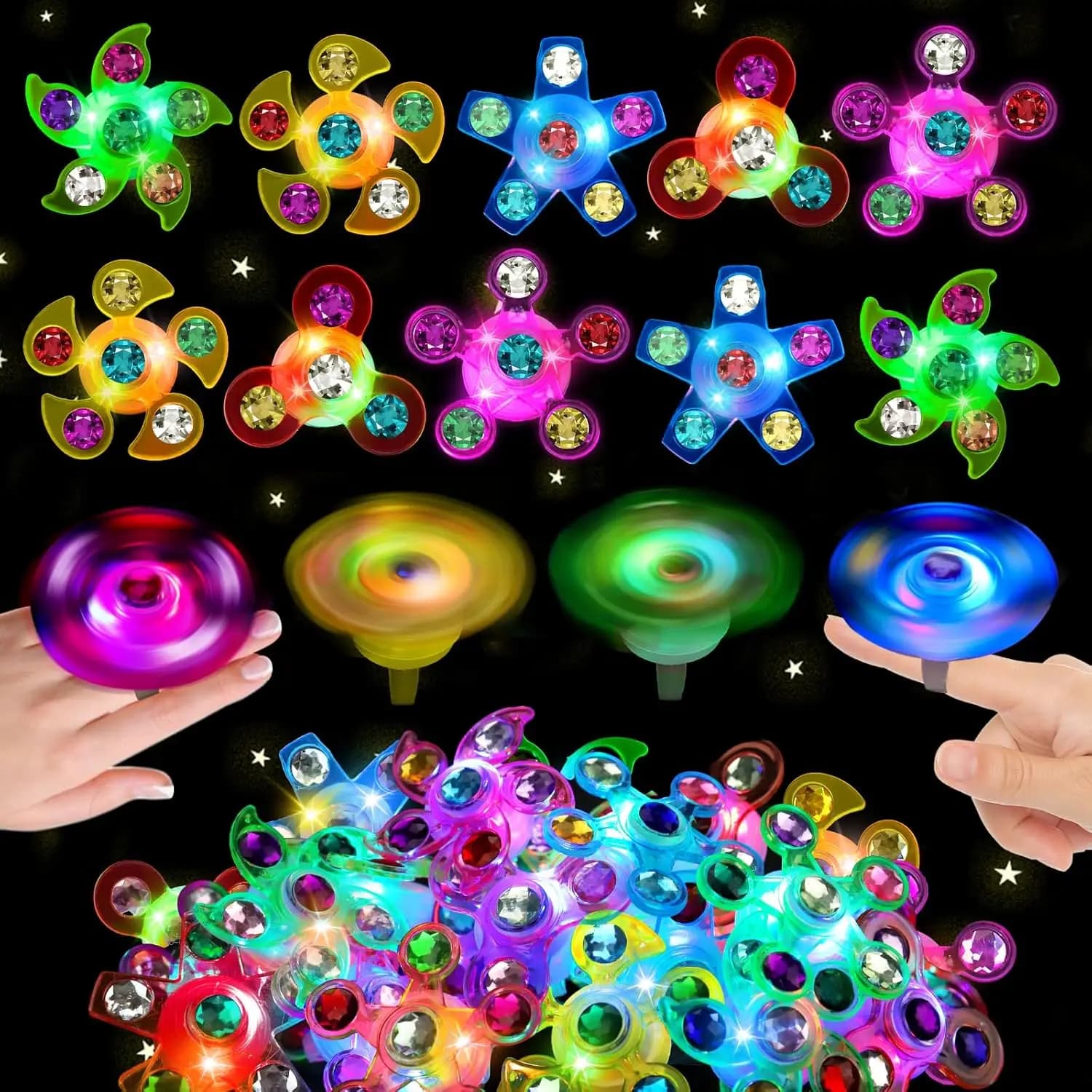 24 LED light rings with spinner, ideal as party wedding favors, Easter eggs fillers, class prizes.