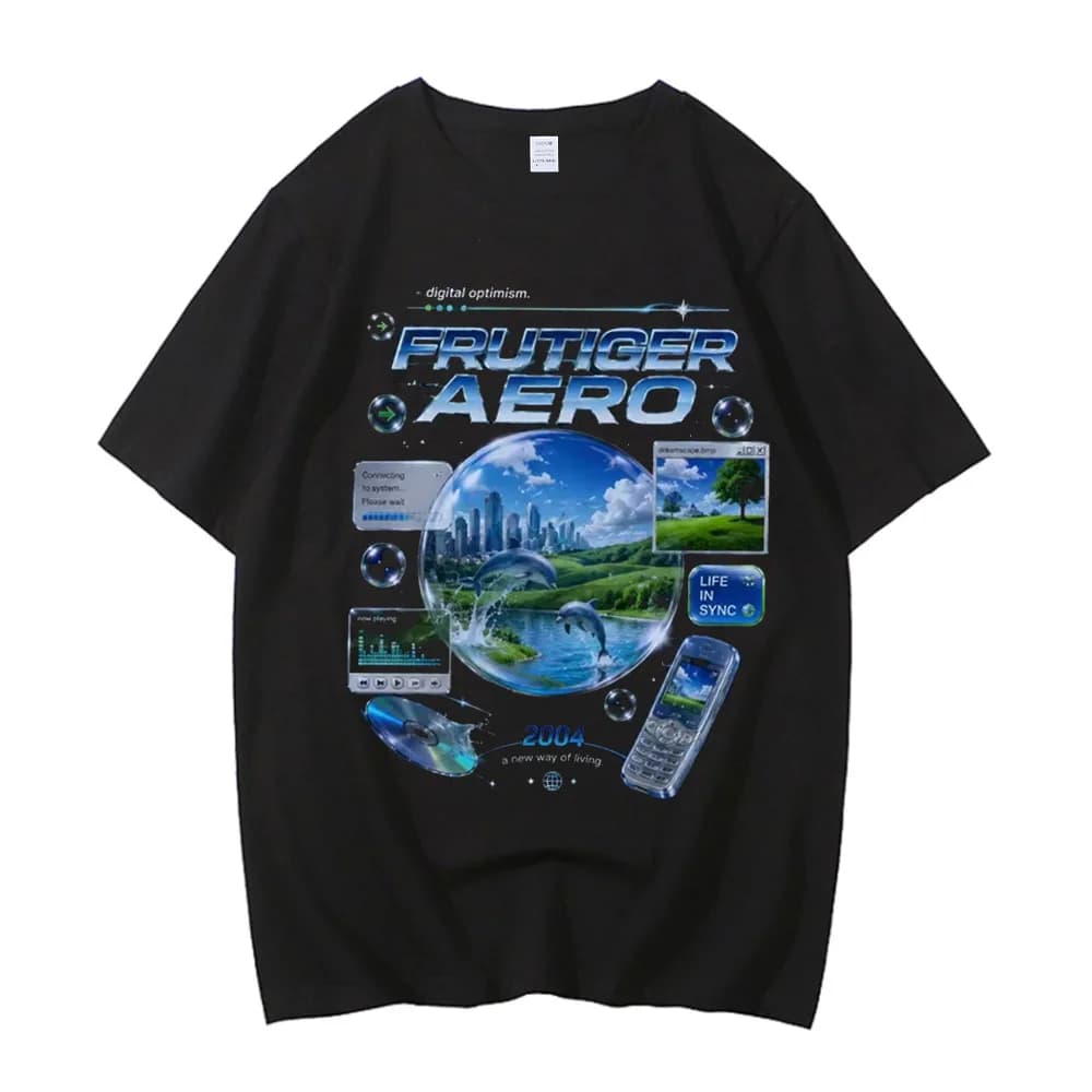 Frutiger Aero cotton shirt teen harajuku Y2k Pop Culture Grunge t shirt 80s Gothic Punk 2000s Trendy Pop Culture