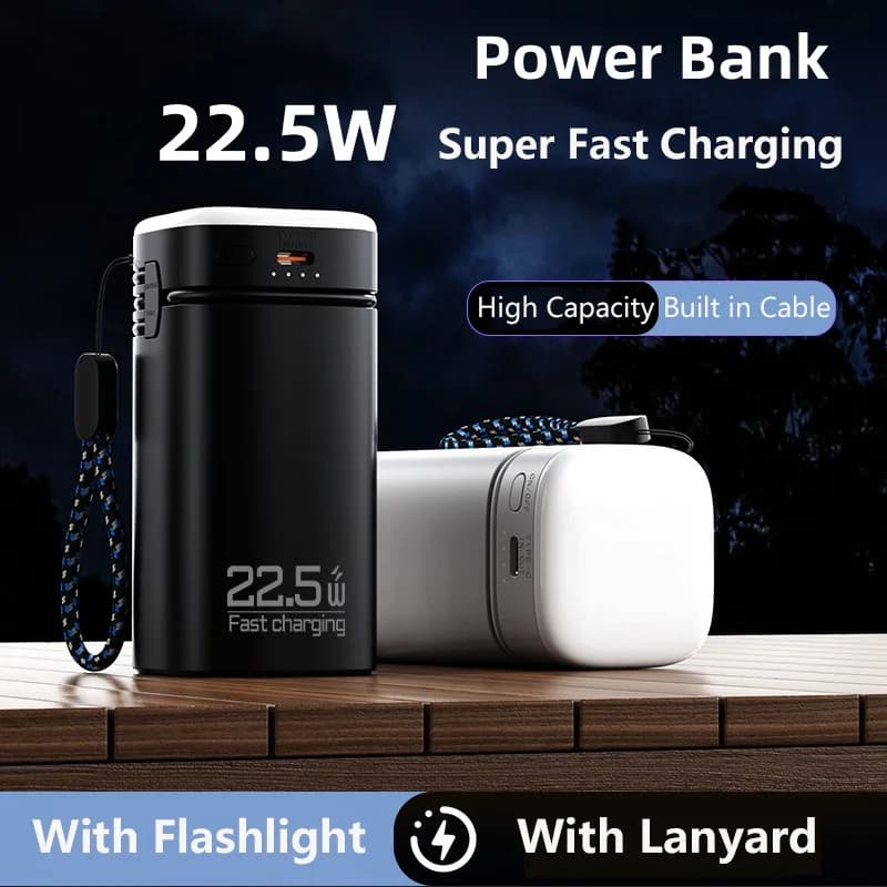 Power Bank da 20000 mAh PD20W Powerbank a ricarica rapida bidirezionale con luce per iPhone 17 Caricatore portatile Samsung Xiaomi con cavo