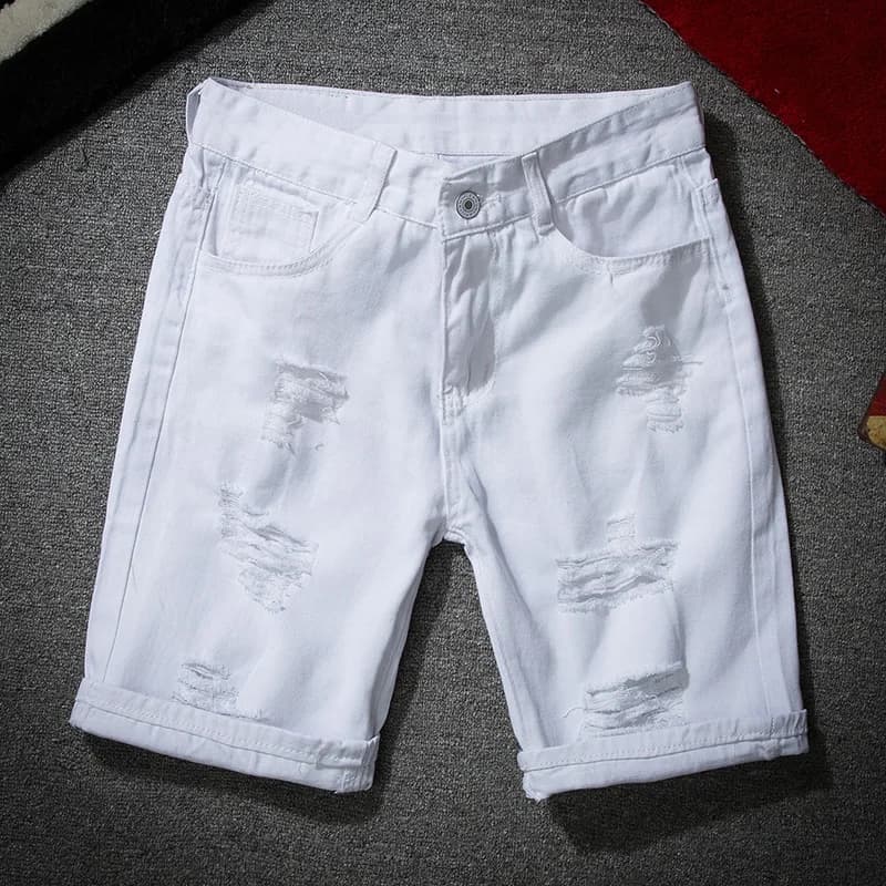 Pantaloncini di Jeans bianchi da uomo New Summer Men Holes pantaloncini Casual Jeans uomo Cotton Solid Slim Fit Shorts pantaloni pantaloni al ginocchio