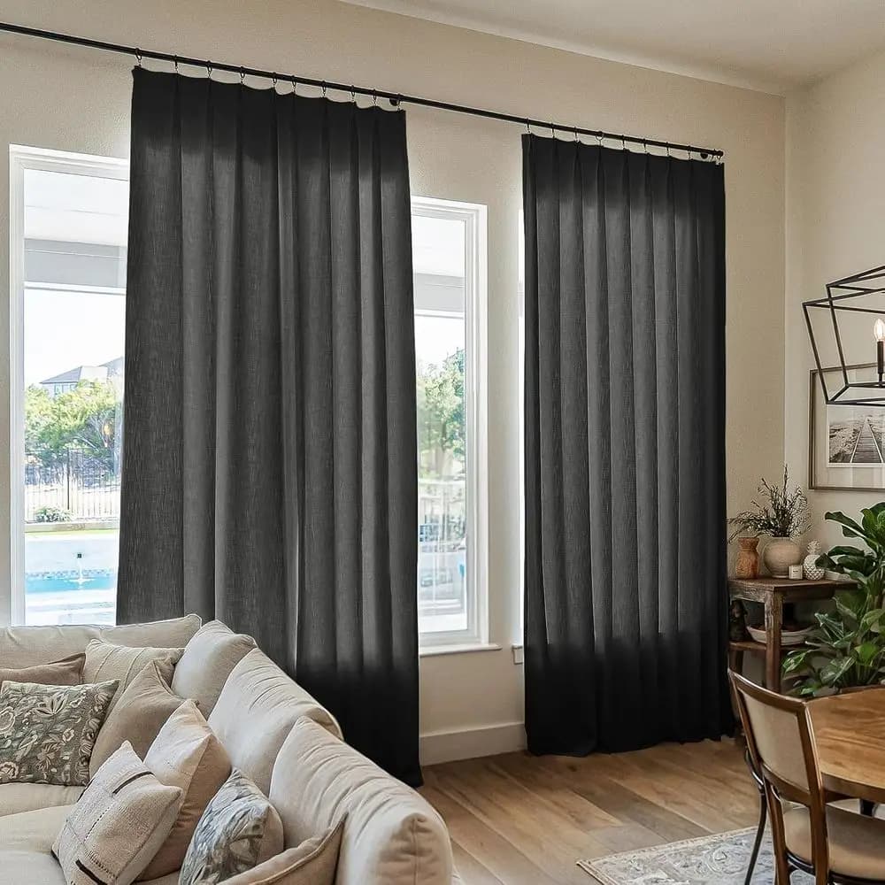 120 Long Heavyweight Linen Textured Cotton Curtains with Light Filtering, Set of 2 (26W x 120L)