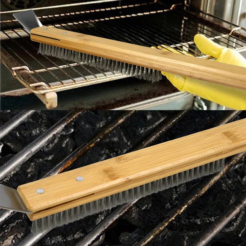 Pizza Oven Brush With Wooden Handle Grill Scraper Household Cleaning Brush Pizza Tool For Oven Surface Cleaning