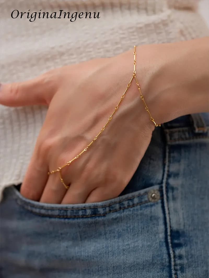 Bracciale a catena a mano con catena a barra forte riempito in oro 14k Bracciale con perle Gioielli ipoallergenici Gioielli resistenti all'appannamento per le donne
