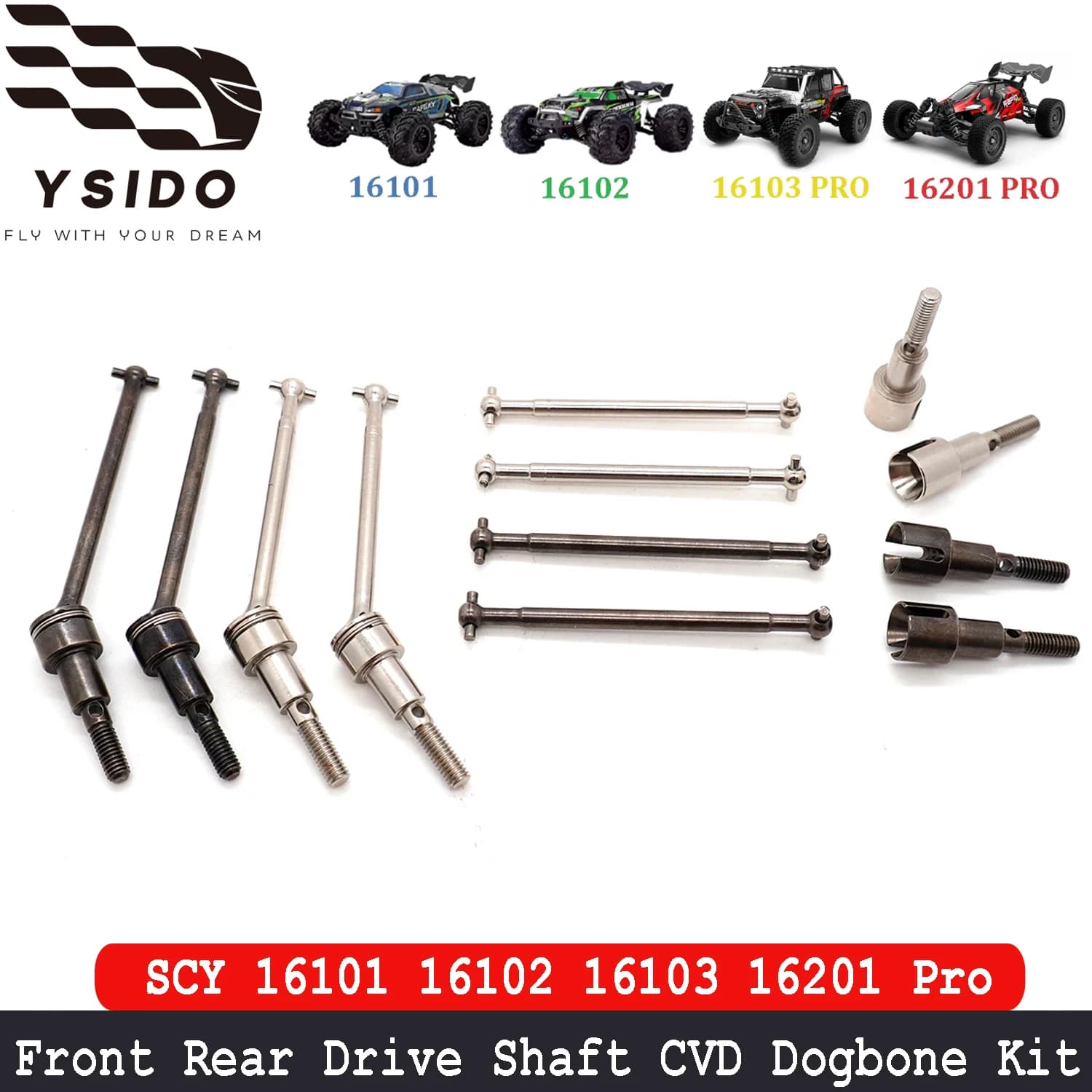 YSIDO SCY 16201 Pro Set di Alberi di Trasmissione Anteriori/Posteriori in Metallo CVD Dogbone per Modelli 1/16 Brushed e Brushless SCY 16101 16102 16103 Pro