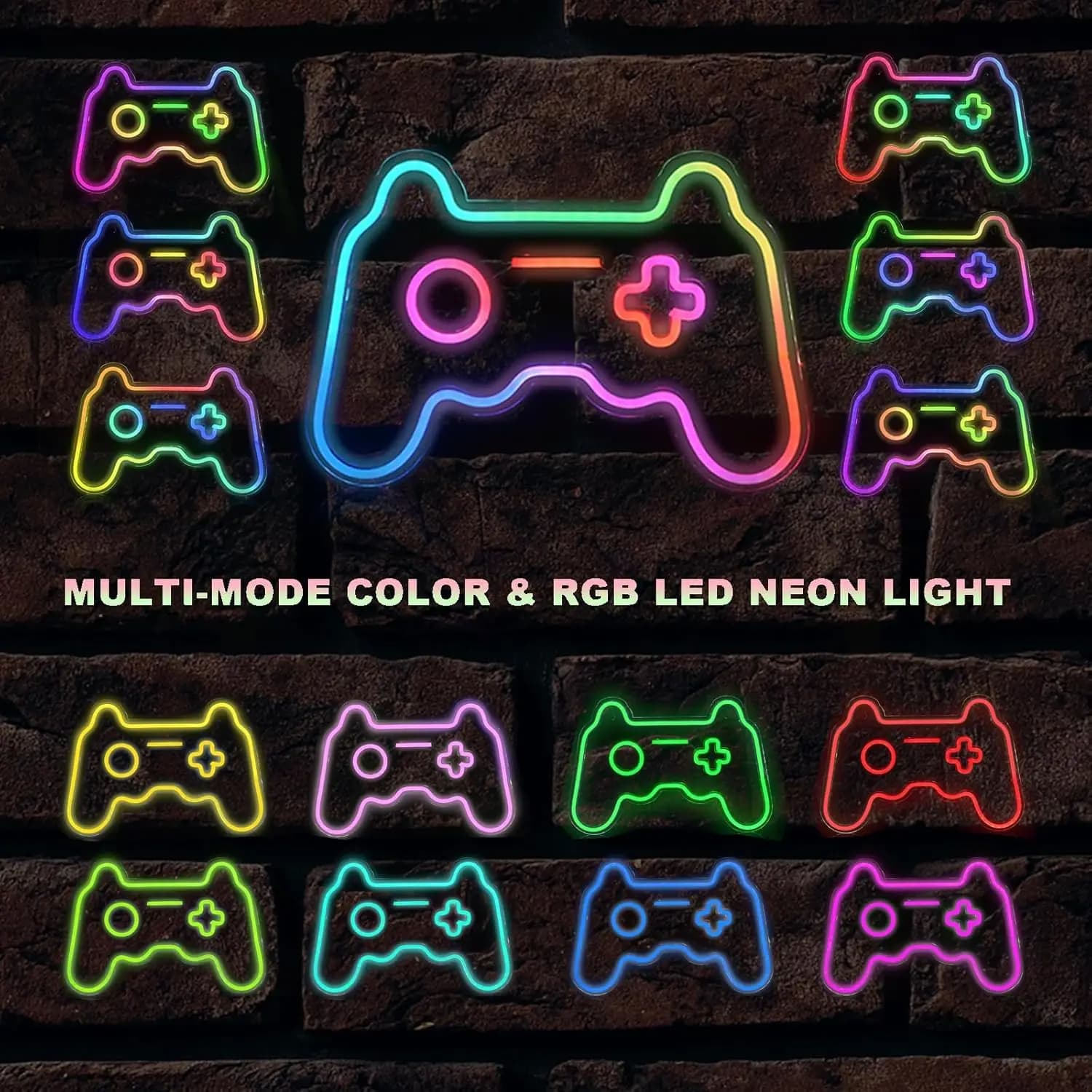 Insegne al neon da gioco Neon RGB che cambiano colore Modalità lampeggianti Insegne luminose per la camera dei ragazzi Decorazioni per feste Insegna al neon a LED a forma di gamepad