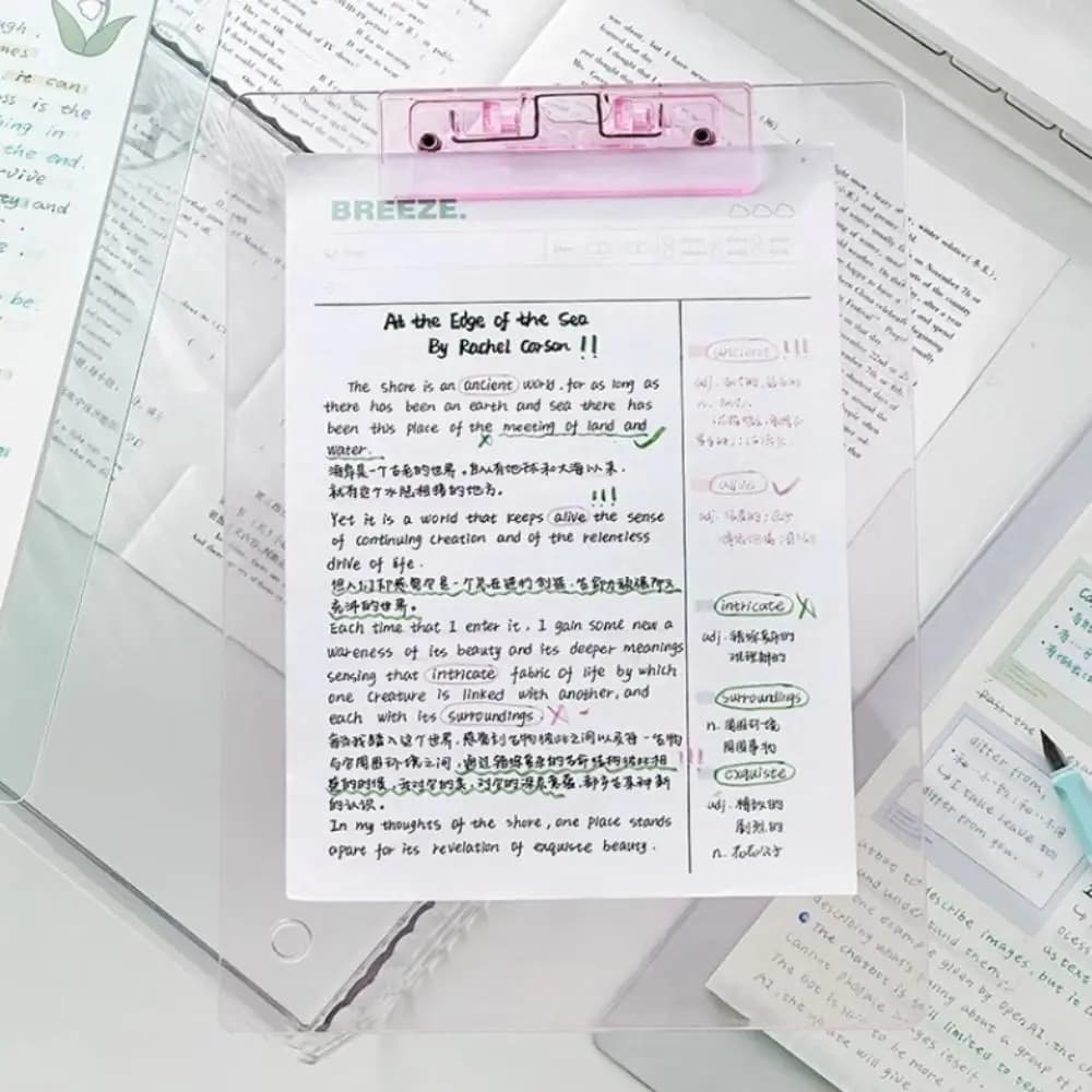 With Low Profile Gold Clip Transparent A4 Clipboard Document Folder Writing Sheet Pad A4 File Folder Organizer Writing Tablet