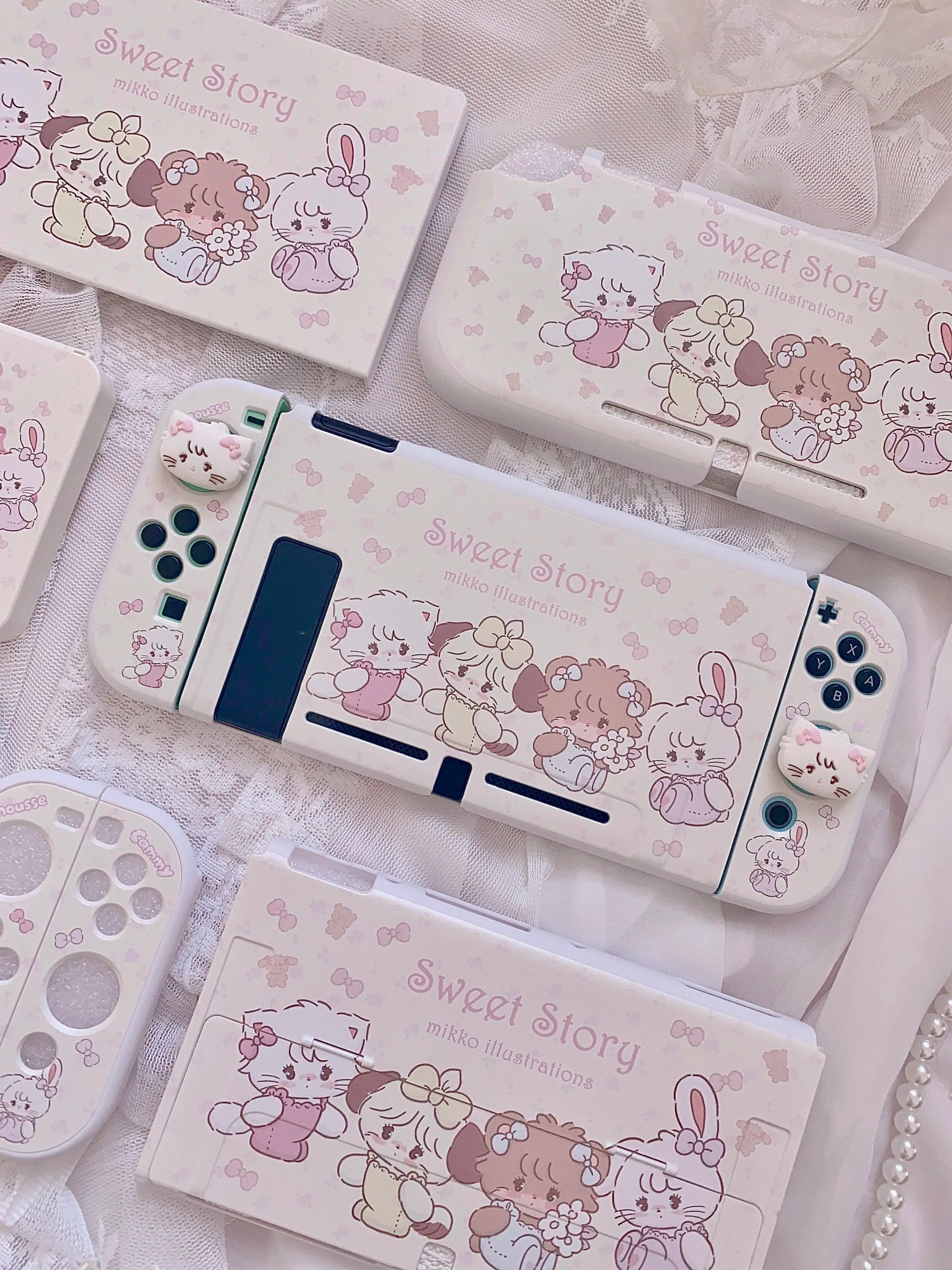 Case Skin for Nintendo Switch OLED Kawaii Funda Cover Pink Dockable Protective Shell For Nintendo Switch Controller JoyCon