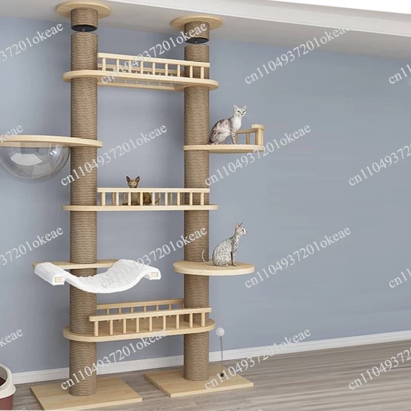 Wooden Sisal Climbing Scratcher Cat Tree Tower Large