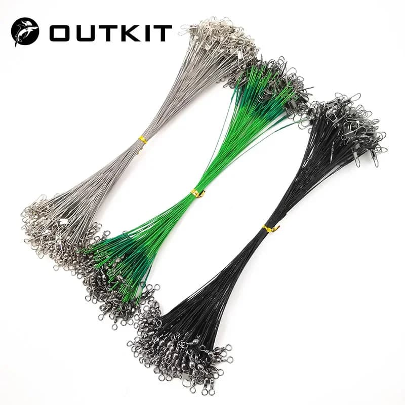 OUTKIT 20 Pz/lotto Richiamo di Pesca Traccia Corda Filo Leader Linea Girevole Attrezzatura Spinner Shark Spinning Con 15 CM, 20 CM, 24 CM, 30 CM Pesca