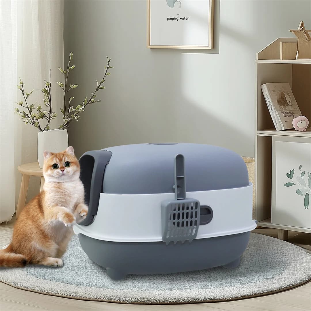 Oblong Hooded Cat Litter Box Front Entry with Litter Scoop Toilet Tray for All Cat Breeds Pet Supplies